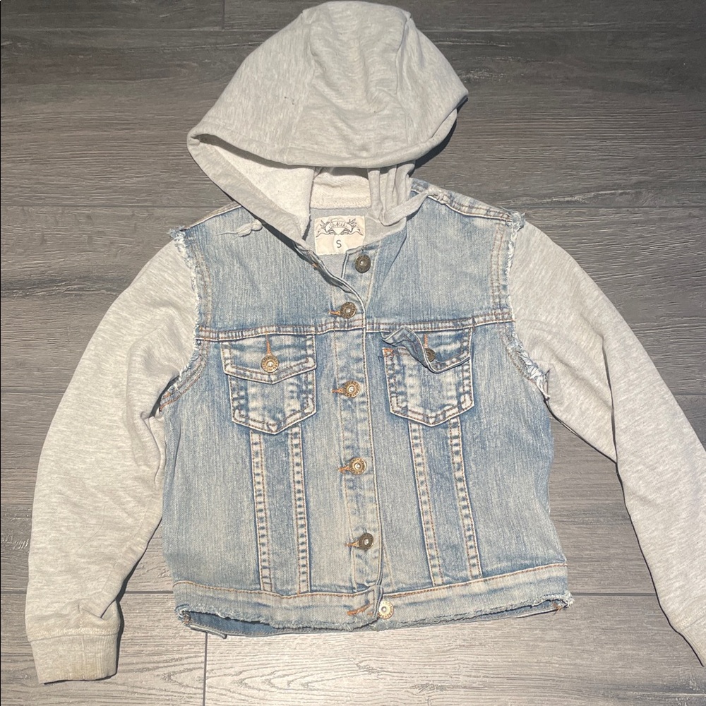 So Nikki Kids Denim and Gray Hooded Jacket